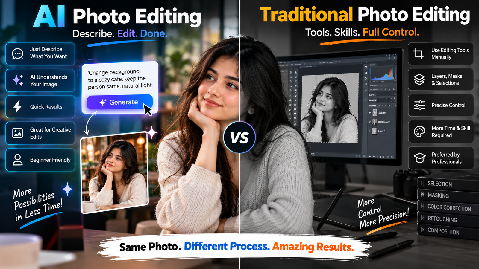 AI photo editing vs traditional photo editing